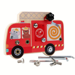 Wooden Bear Fire Truck Toy for Early Education