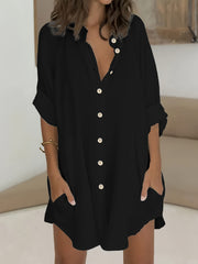  Solid Long Sleeve Button Up Blouse