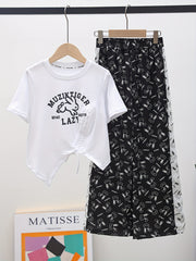 Girls Bunny Graphic T Shirt & Flare Leg Pants Set