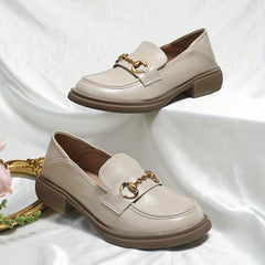 Women's Buckle Decor Loafers Slip On Shoes Preppy Style