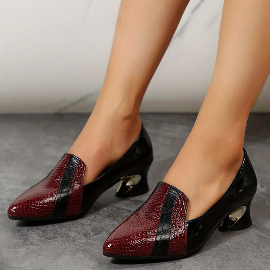 Women's Pointed Toe Slip On Heels Patent Leather Mid Heels