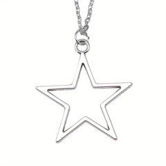 Silver Big Star Pendant Necklace 36x33mm Hollow Pentagram Geometric Chain