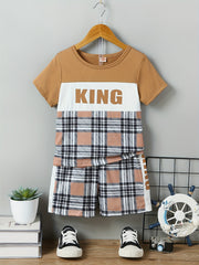 Boys Casual Outfit: T shirt & Plaid Shorts, Summer Kids Clothes