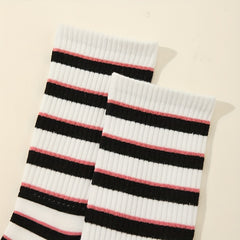 6 Pairs Striped Crew Socks College Style Women's Stockings