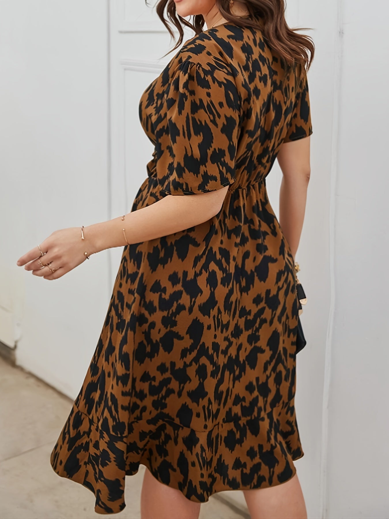 Painting Print Knot Front Dress Women's Plus Dress