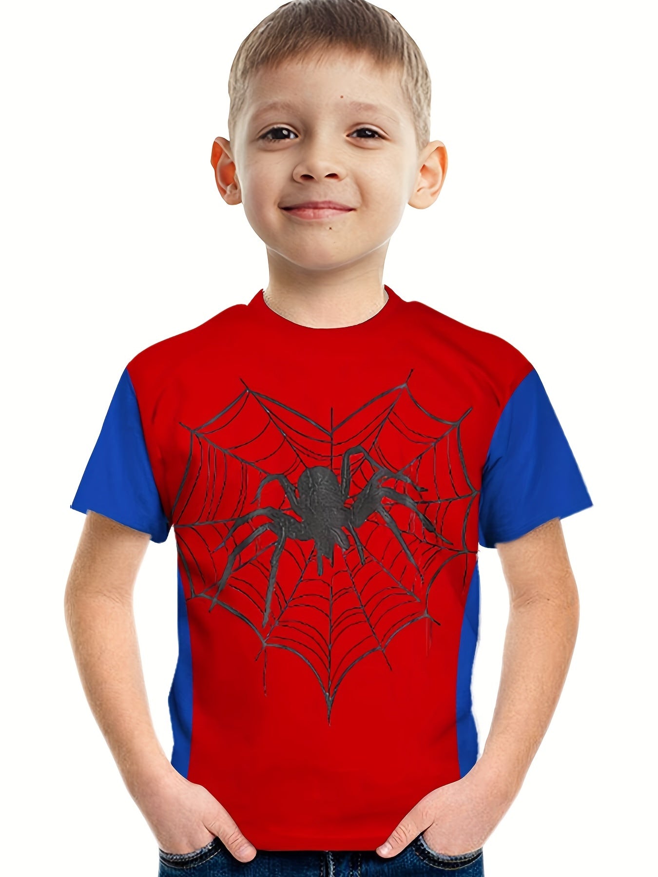 Spider Print Boys T Shirt Cosplay Costume Tee Kids Short Sleeve Novelty Top