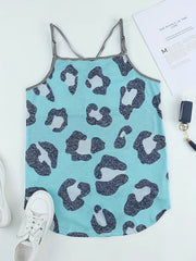 Stripe & Leopard Print Cross Front Cami Top V Neck Spaghetti Strap Summer Top