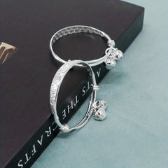 Baby Adjustable Silver Bangle Bracelets With Bell - Gift for Toddler