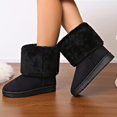 Women's Snow Flat Boots Fluffy Fur Lined Non slip Warm Thickened