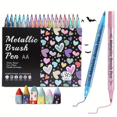 Metallic Marker Pens Dual Tip Acrylic Paint Markers for Art & Crafts