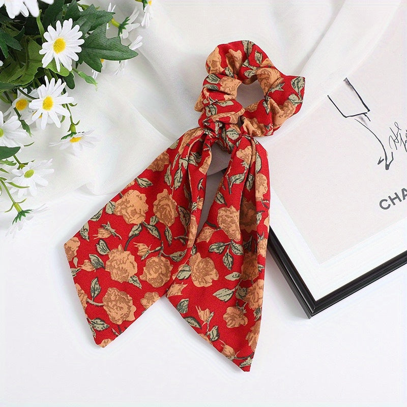 Vintage Floral Print Scarf Scrunchies Hair Tie Large Hair Rope Hair Ring