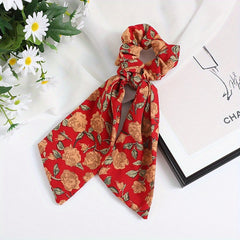 Vintage Floral Print Scarf Scrunchies Hair Tie Large Hair Rope Hair Ring
