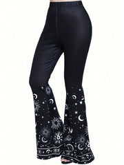 Women's Plus Sun & Moon Print Flared Leg Trousers
