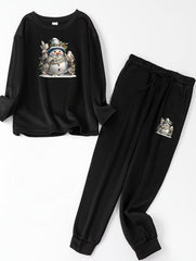  Snowman Print Fleece Lounge Set