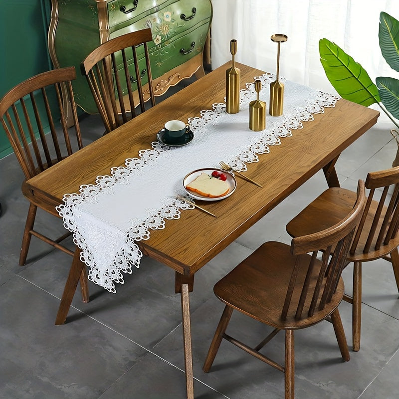 Polyester Lace Embroidery Table Runner Solid Table Cover