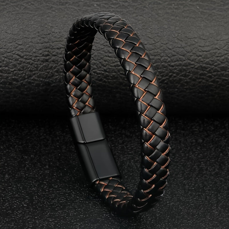 22Cm Punk Braided Leather Bracelet