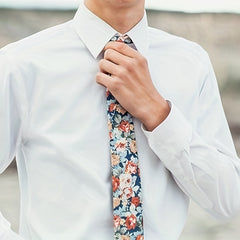 Men's Skinny Floral Print Cotton Necktie - Wedding