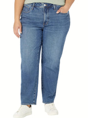 Washed Button Fly High Rise Straight Leg Jeans