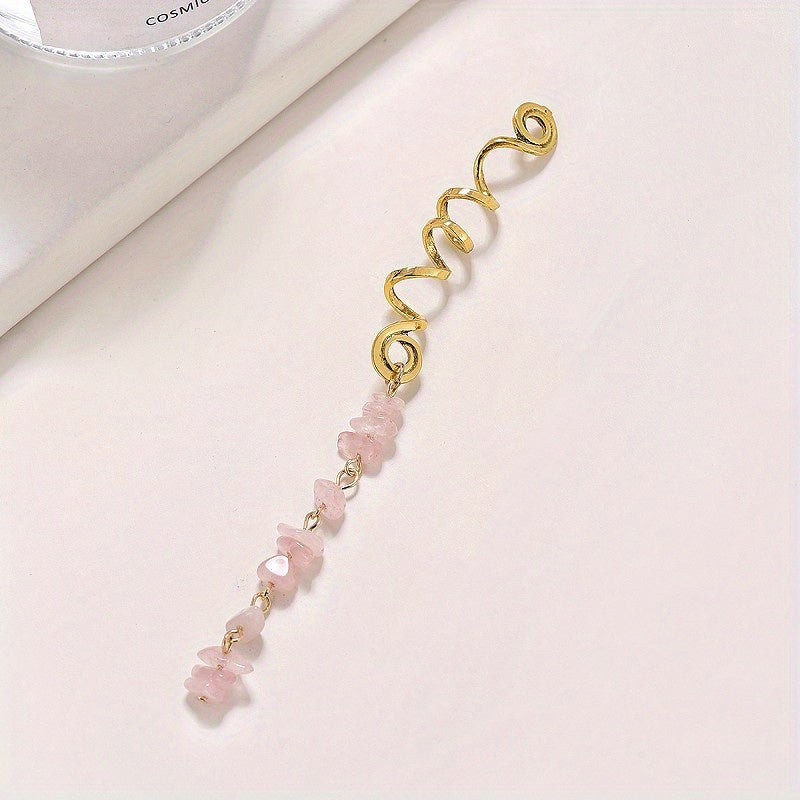Braided Hair Ring Natural Stone Pendant Hair Ring Dreadlock Braid