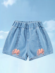 Girls' Bow Front Denim Shorts Elastic Waist