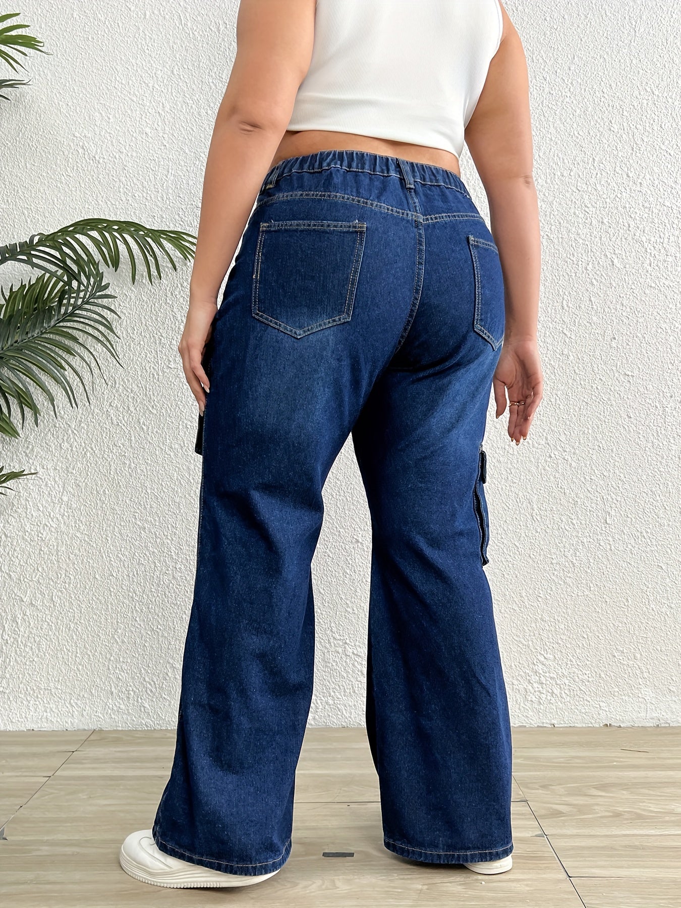  High Rise Wide Leg Jeans With Flap Pockets