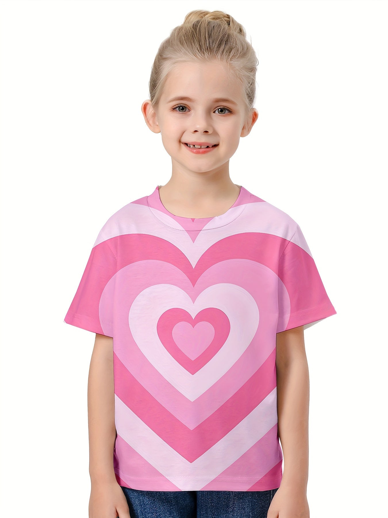 3D Heart Graphic Short Sleeve T shirt Kids Pullover Summer Clothes
