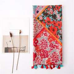 Geometric Tassel Turban Scarf Lightweight Floral Printed Scarf