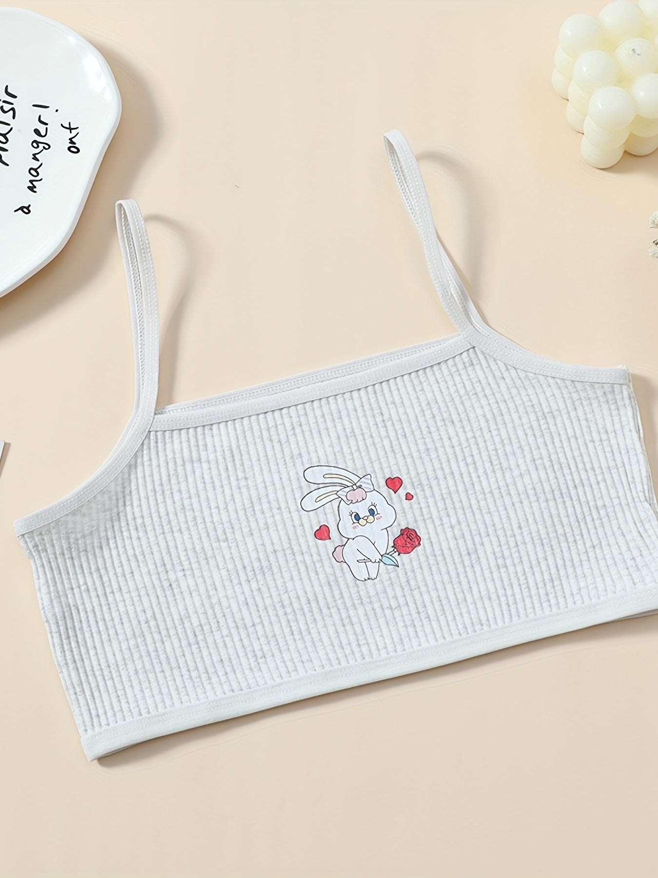 3pcs Girl's Elastic Soft Bras Cartoon Graphic Undershirts Set For 9-14 Years