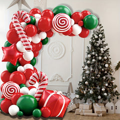 123pcs Red & Green Candy Cane Xmas Balloon Set w/ Accessories for Home Decor