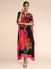  Colorblock Floral Print Bat Sleeve Maxi Cover Up