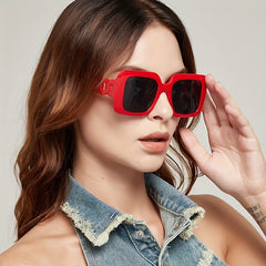 Square Frame Sunglasses Casual Photo Prop Glasses Chain UV400