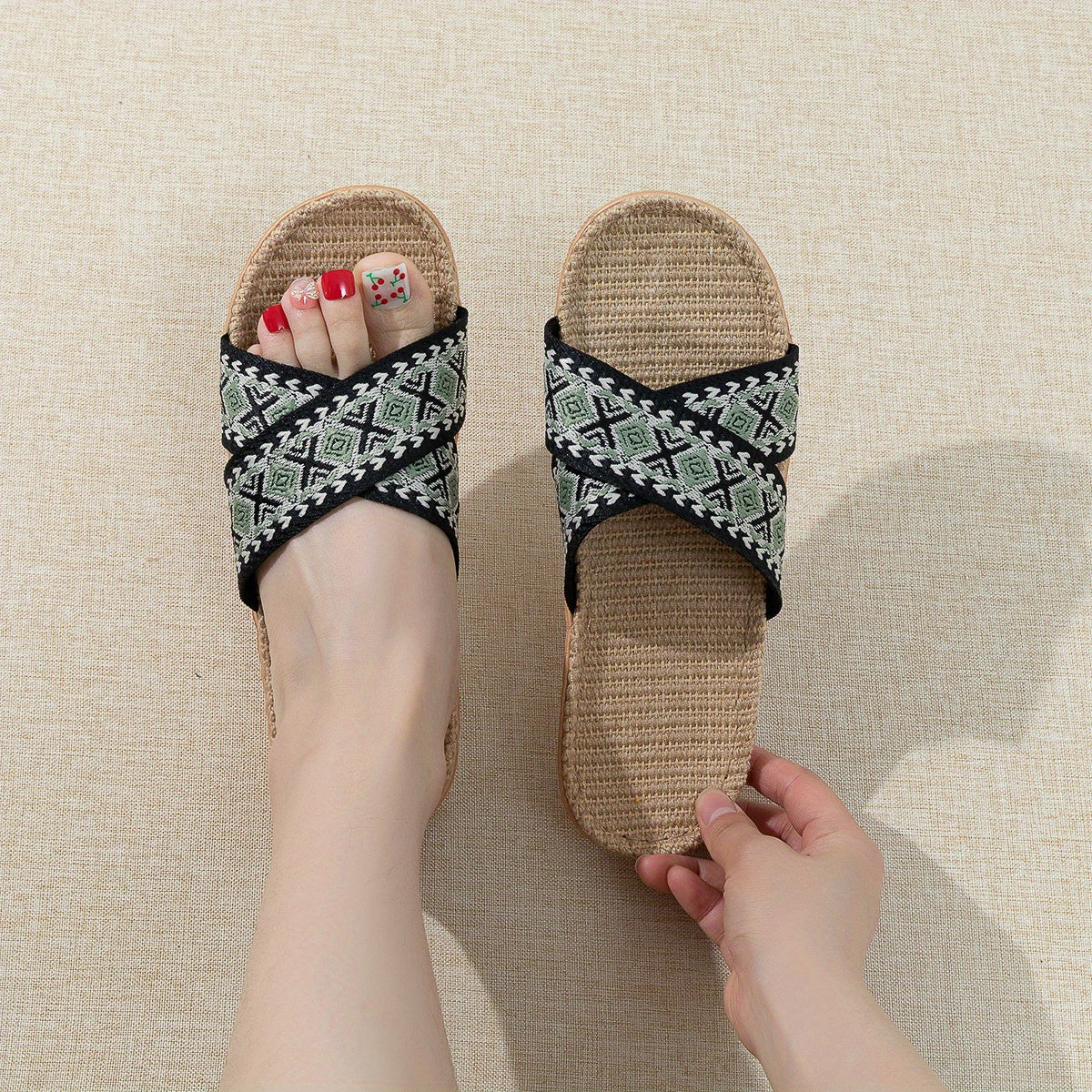 Women's Cross Straps Knit Slides Slip On Open Toe Non-slip Home Shoes