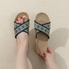 Women's Cross Straps Knit Slides Slip On Open Toe Non-slip Home Shoes