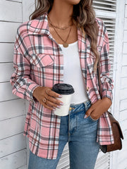  Plaid Print Long Sleeve Button Up Lapel Collar Shirt