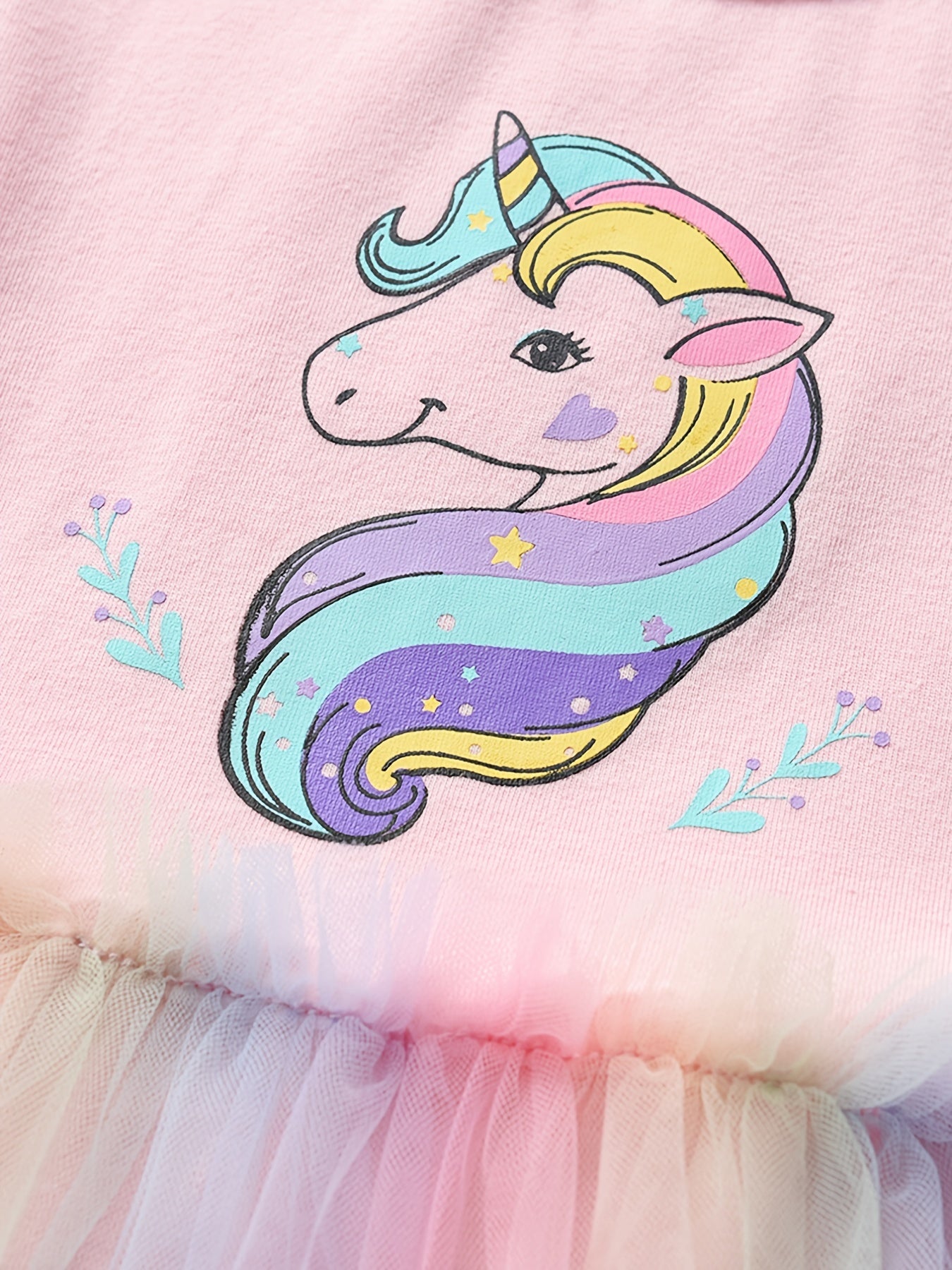 Girls Casual Mesh Dress With Unicorn Print For Summer