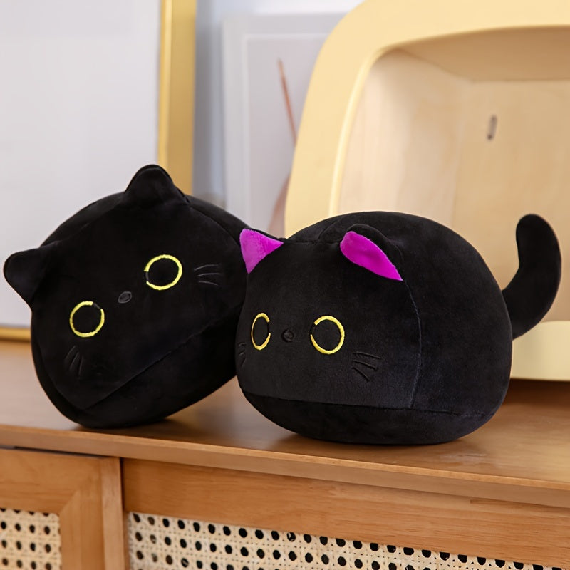 Adorable One Cat Plush Pillow with Purple Ears Soft Polyester Fabric