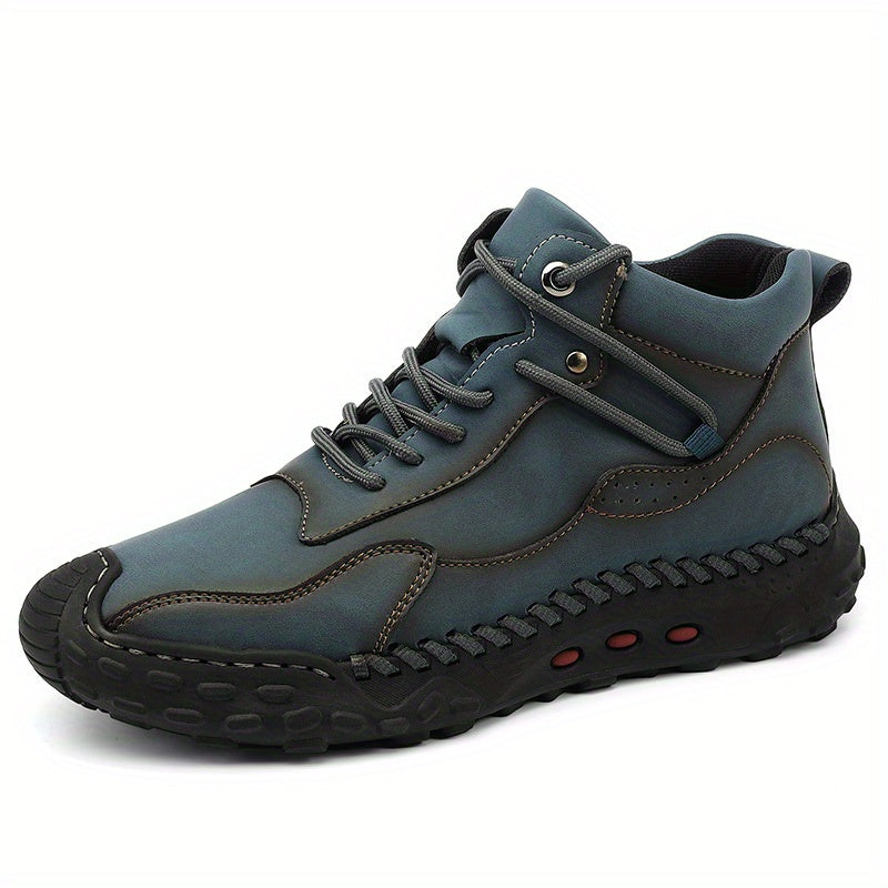 Men's PU Leather Lace-up Sneakers Comfortable Casual Walking Shoes