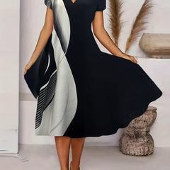  Casual Dress Women's Plus Colorblock Stripe Print Dress