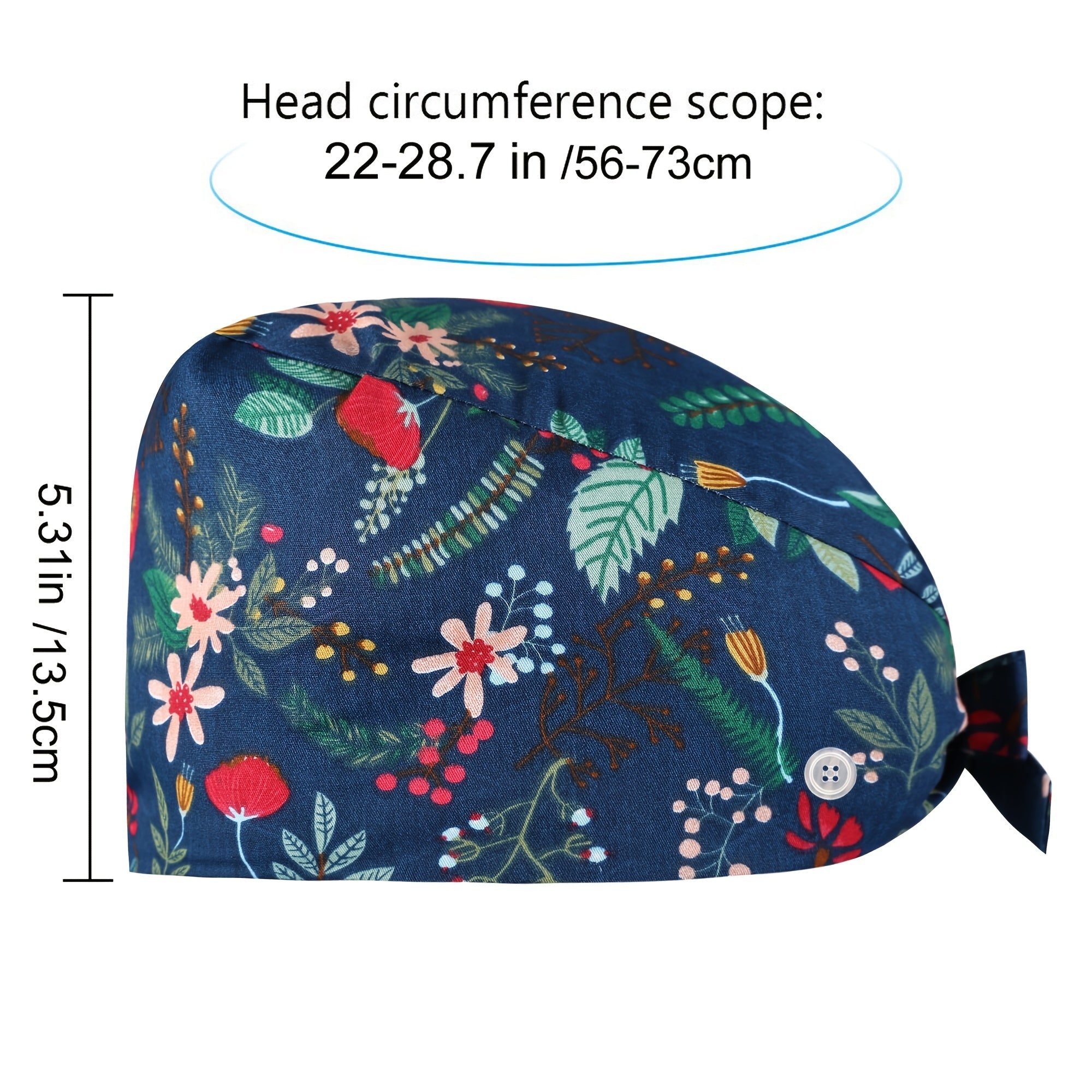 Elastic Nurse Cap With Button & Sweatband Tie Back Scrub Caps Bouffant Hats