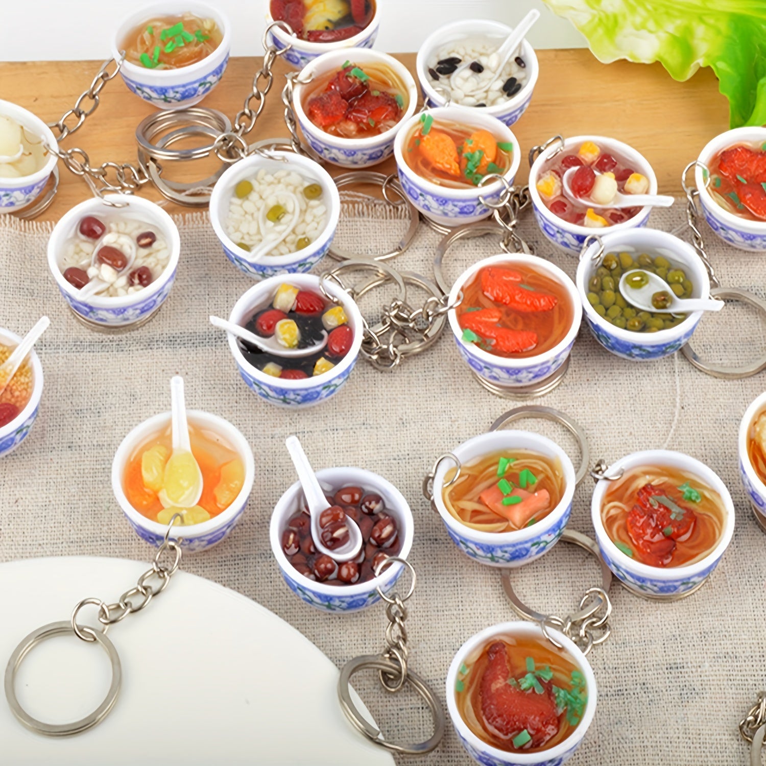 2PCS Mini Porcelain Bowl Keychain Food Model Accessories For Men