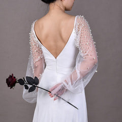 2pcs Embellished Mesh Sleeves Sheer Bridal Accessories