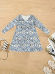  Ethnic Style Maxi Dress Long Sleeve V Neck Stretch