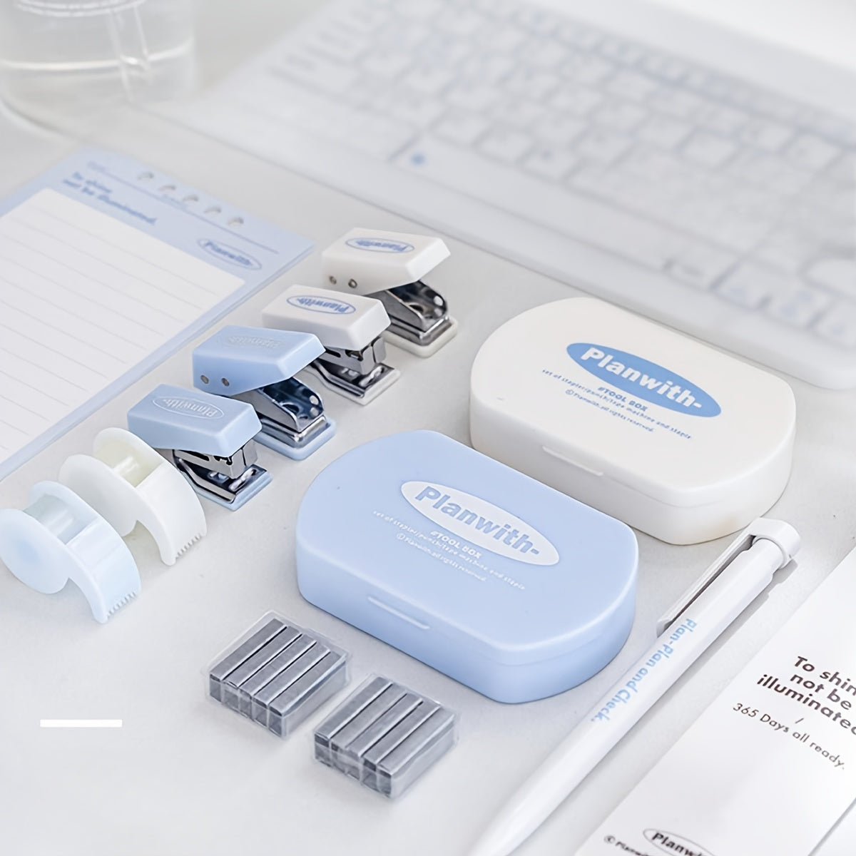 Mini Office Kit: Notebook, Stapler, Hole Puncher, Tape Machine