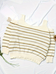  Stripe Print Cold Shoulder Jumper