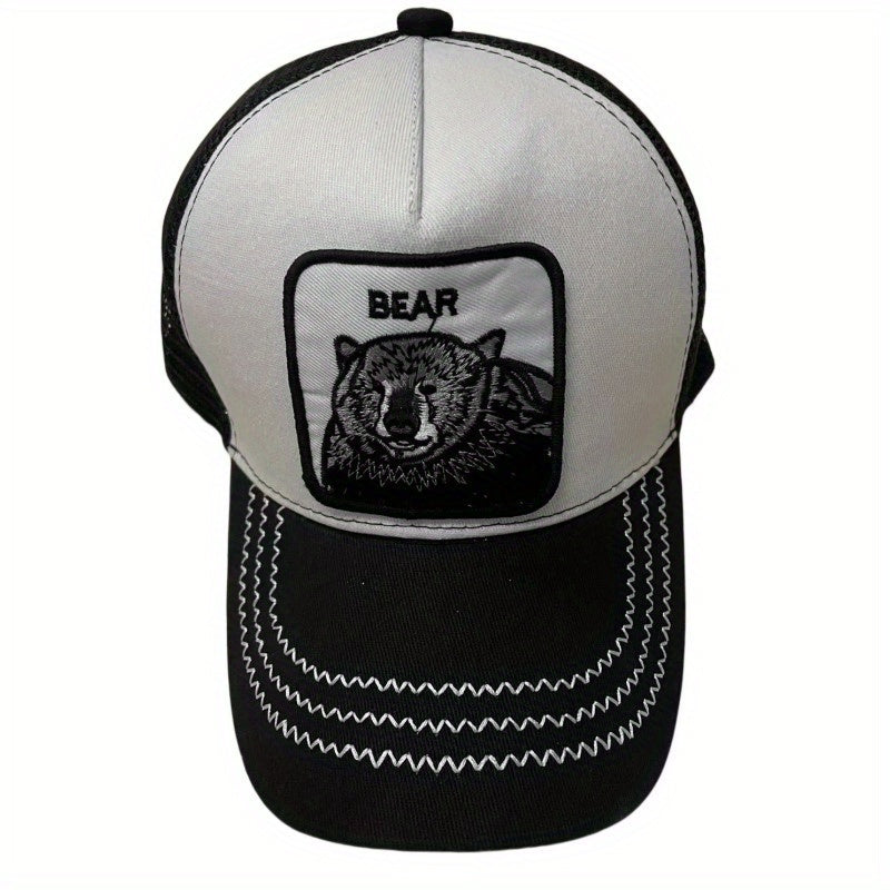 Bear Embroidery Patch Trucker Hat Unisex Animal Pattern Baseball Cap