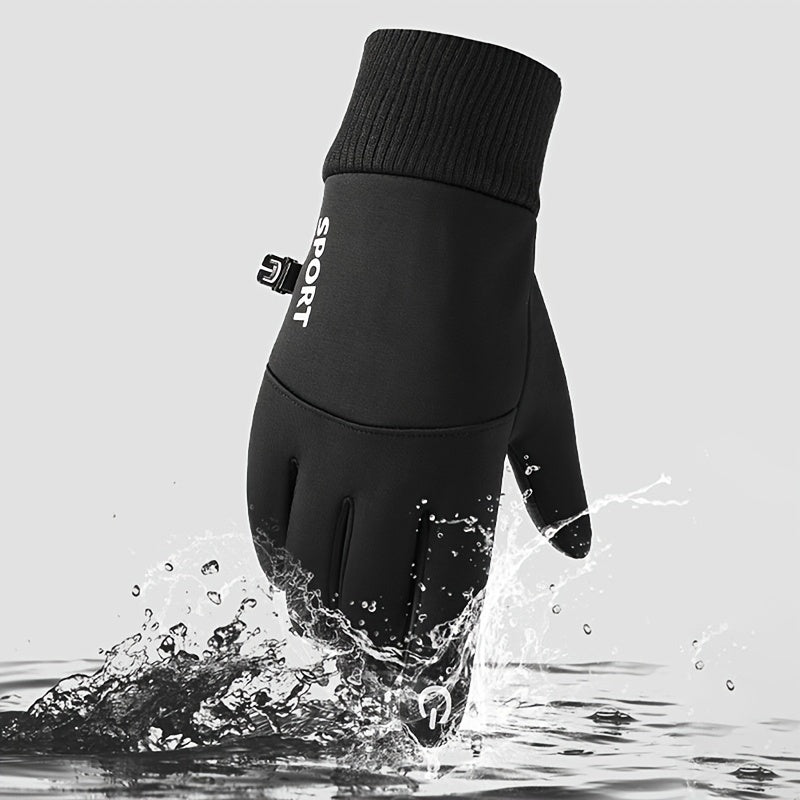 Winter Cycling Gloves Men Waterproof Touch Screen Fleece Lined Non Slip Grip