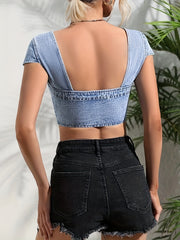 Cropped Denim Top Slim Fit Non Stretch