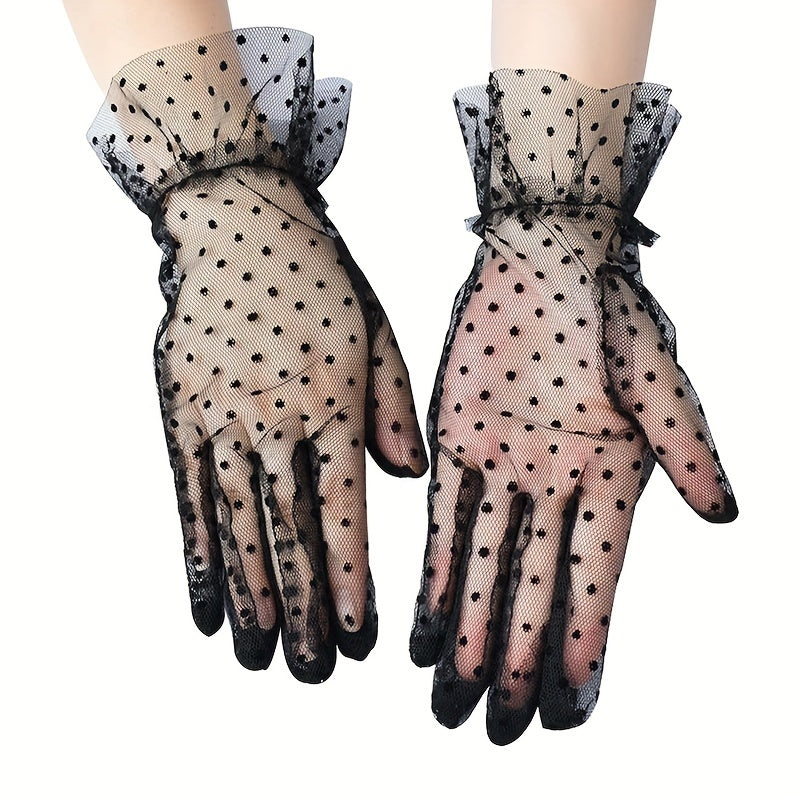 Lace Polka Dots Gloves Short Thin Breathable Yarn Gloves