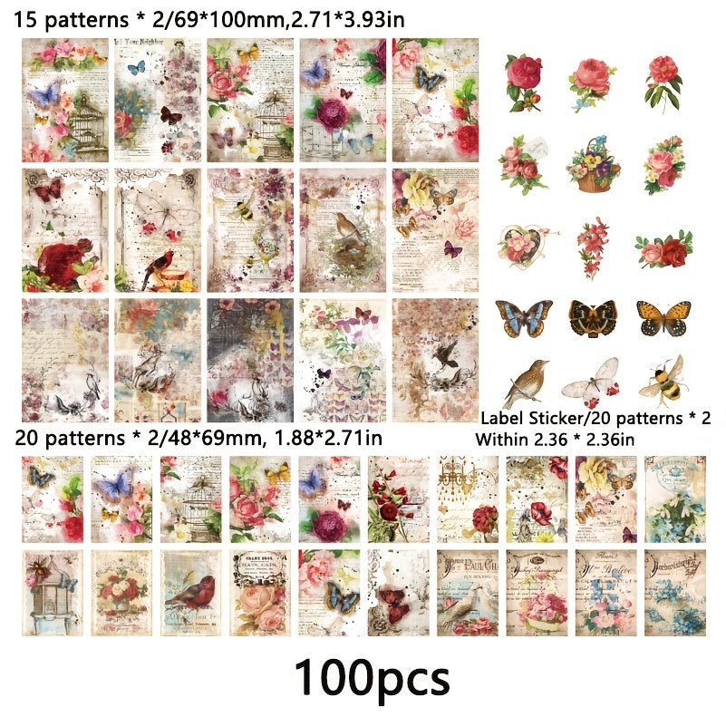 100pcs Decorative Paper & Sticker Set for DIY Crafts, Scrapbooking, Gift Wrap