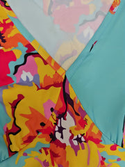  Floral Print Knot Short Sleeve V Neck Dress